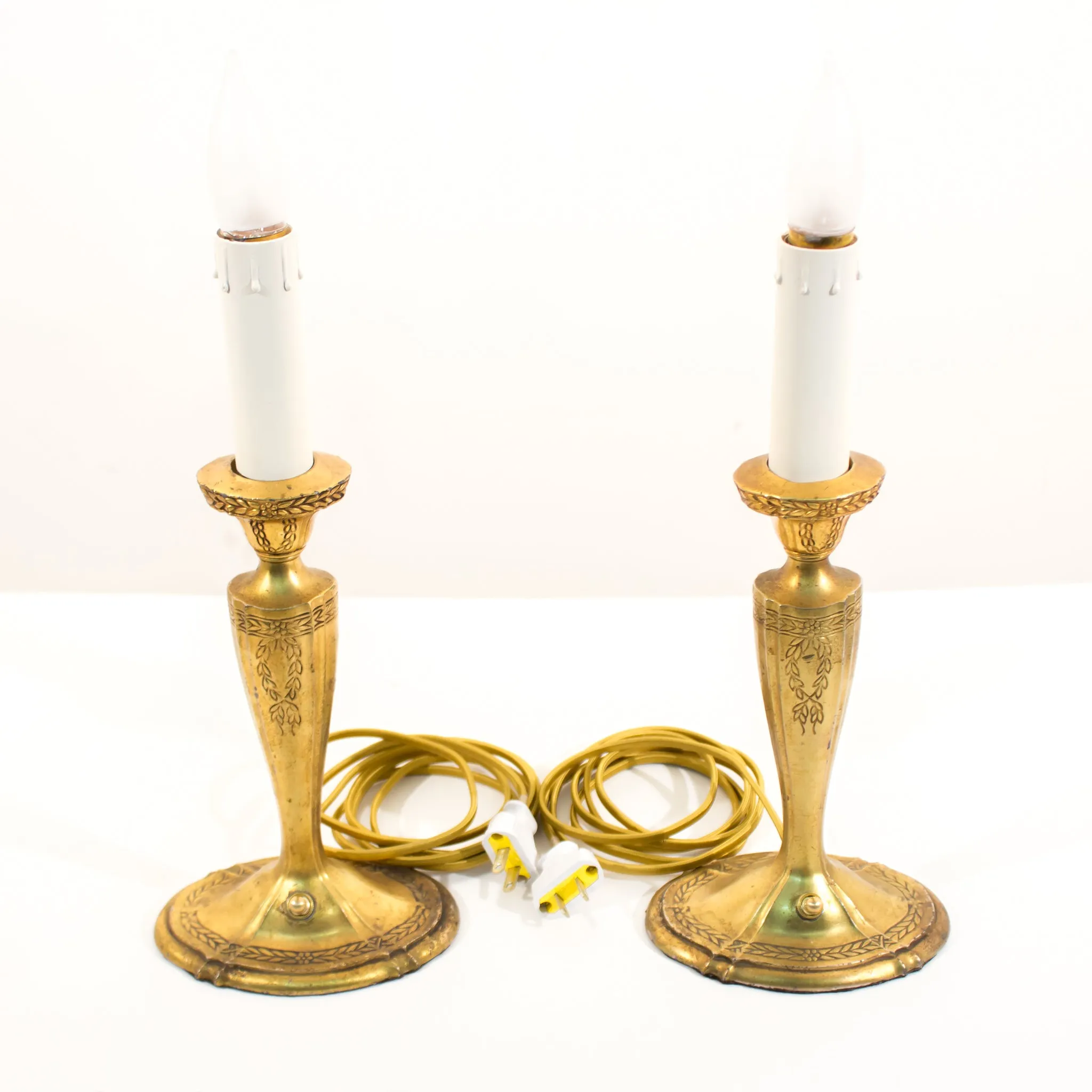 Pair of Nouveau Brass Table Lamps