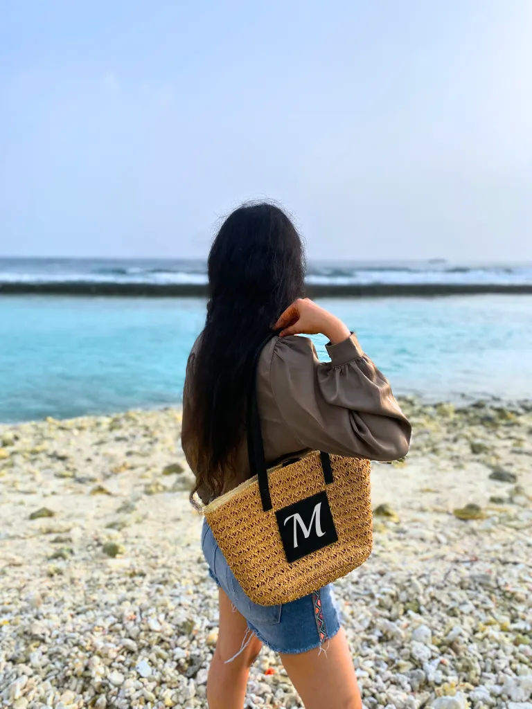 Personalised Brown Cane Beach Bag - Luxe Edition