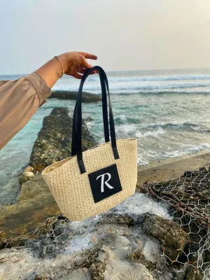 Personalised Cream Cane Beach Bag - Luxe Edition