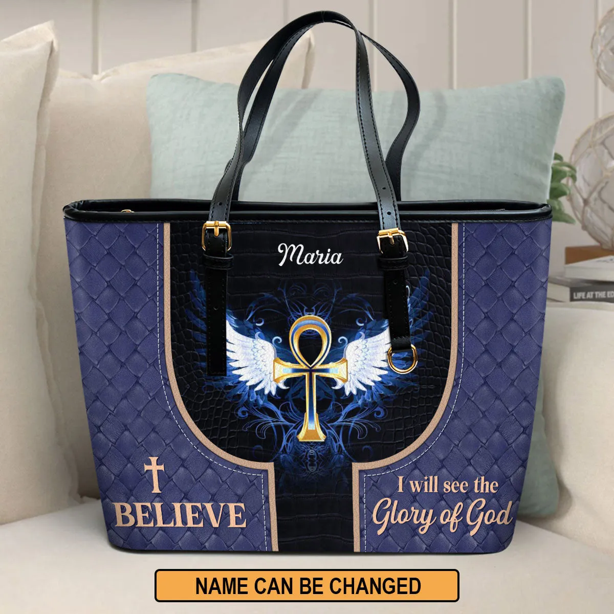 Personalized Large Leather Tote Bag I Believe I Will See The Glory Of God - Spiritual Gifts For Christian Women