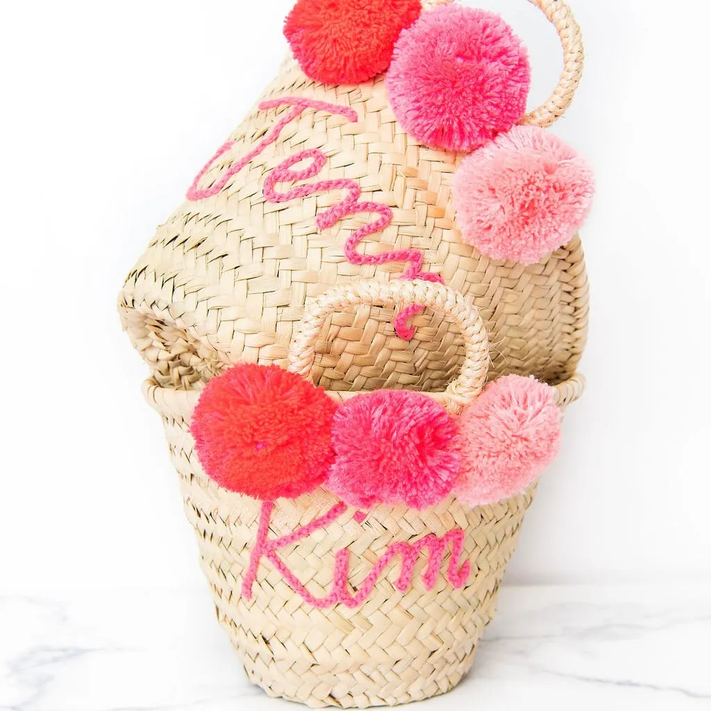 Personalized Pink Pom Pom Tote