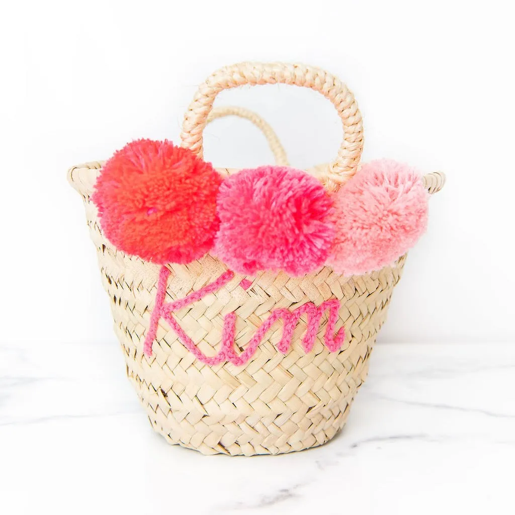 Personalized Pink Pom Pom Tote