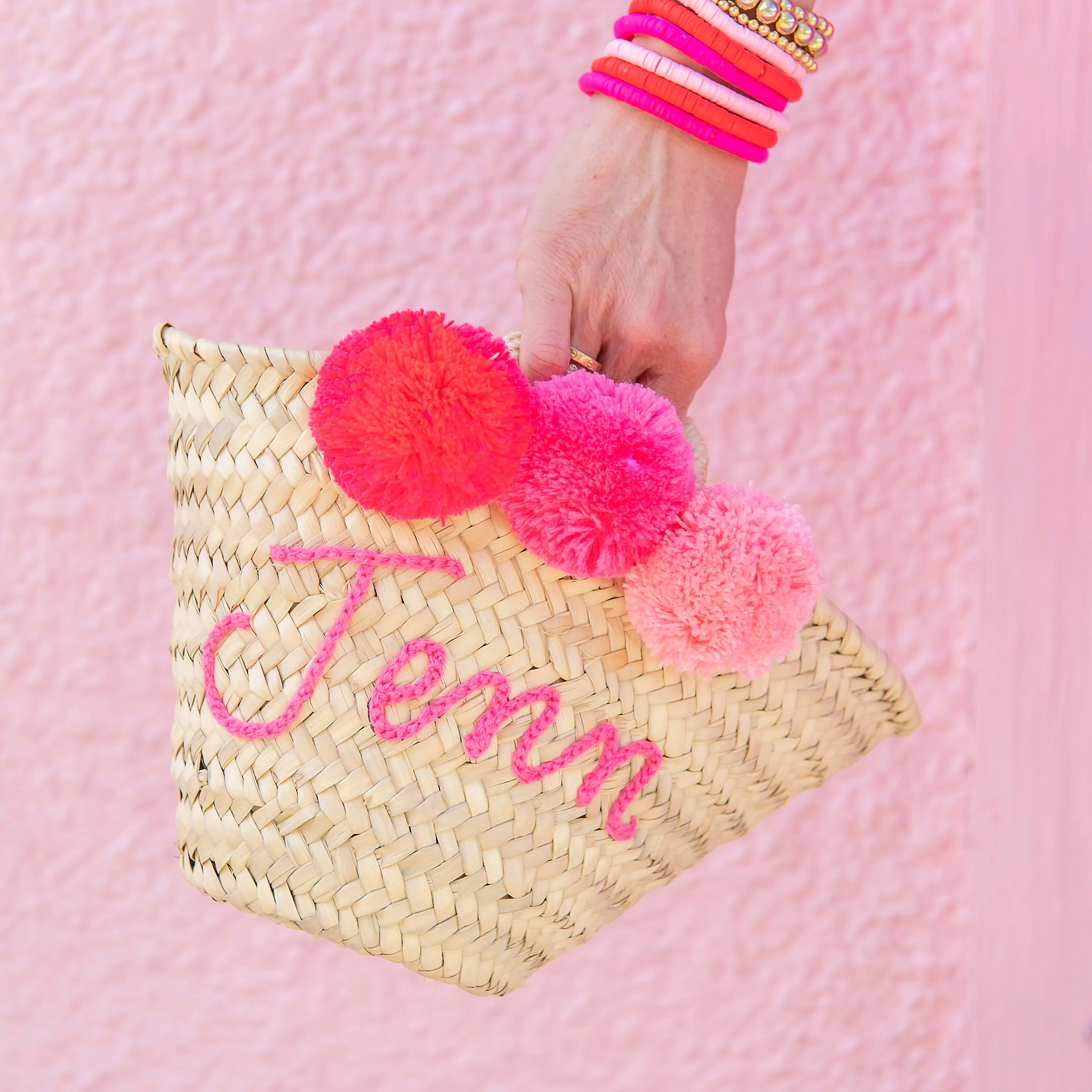 Personalized Pink Pom Pom Tote