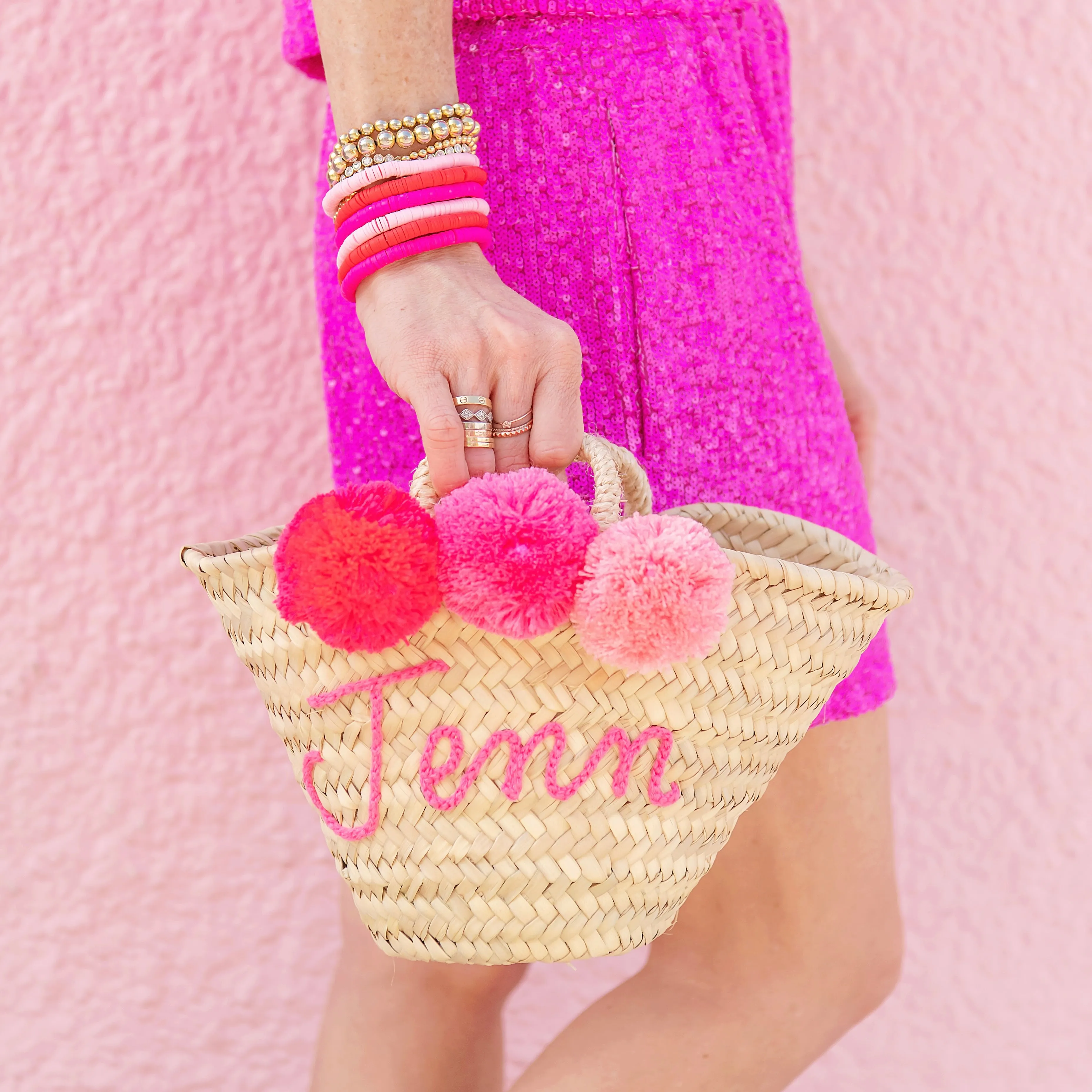 Personalized Pink Pom Pom Tote