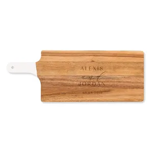 PERSONALIZED WOODEN CUTTING & SERVING BOARD WITH WHITE HANDLE  -  MODERN COUPLE