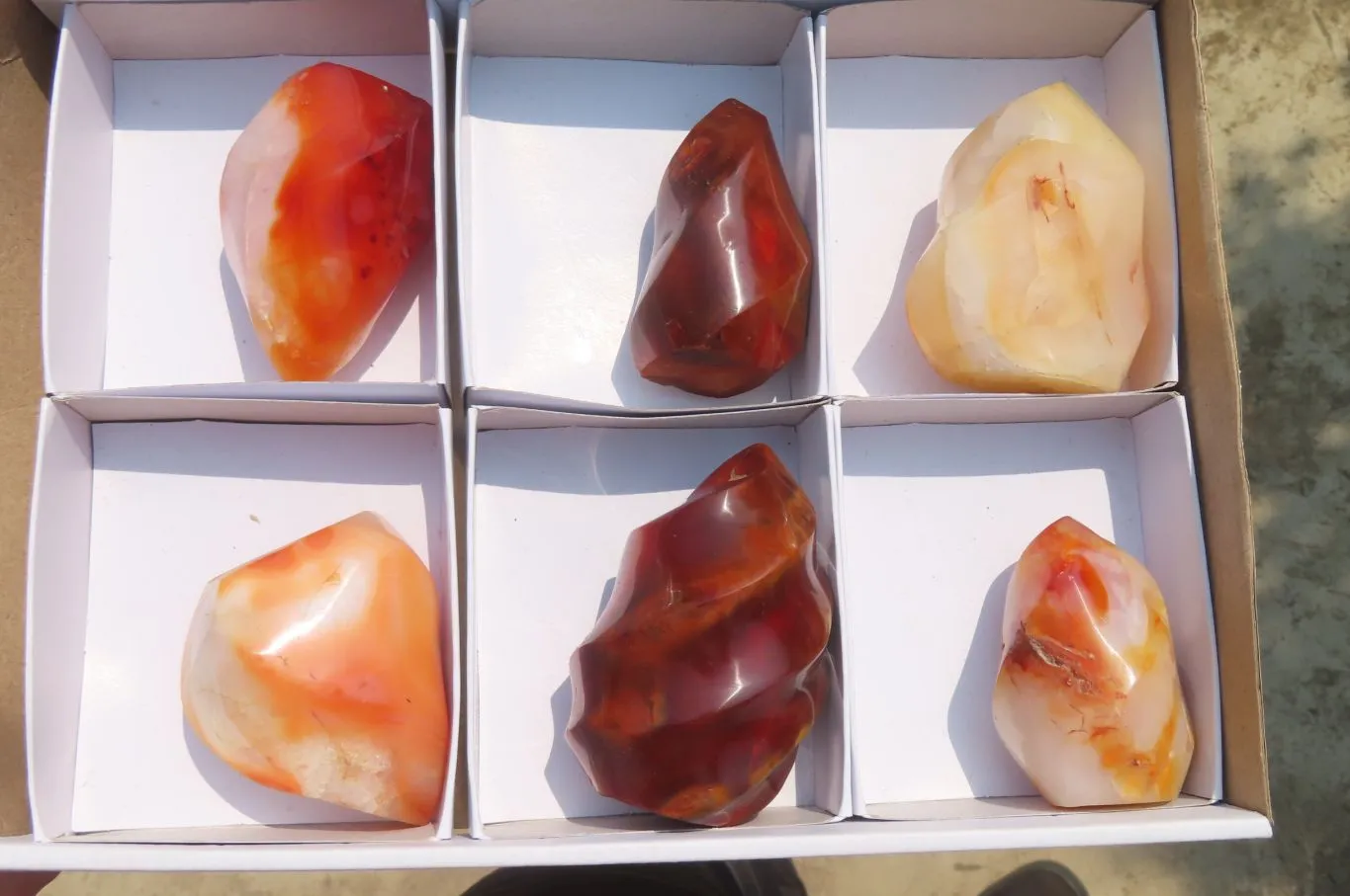 Polished Carnelian Flame Sculptures x 6 From Madagascar