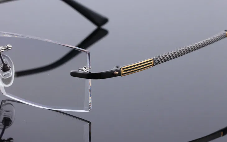 Reven Jate 5904 Titanium Rimless Diamond Cutting Man Glasses Frame Eyeglasses (Black)