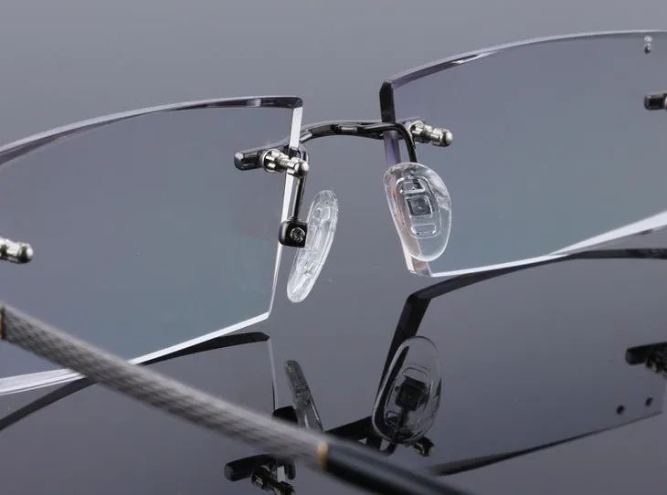 Reven Jate 5904 Titanium Rimless Diamond Cutting Man Glasses Frame Eyeglasses (Black)