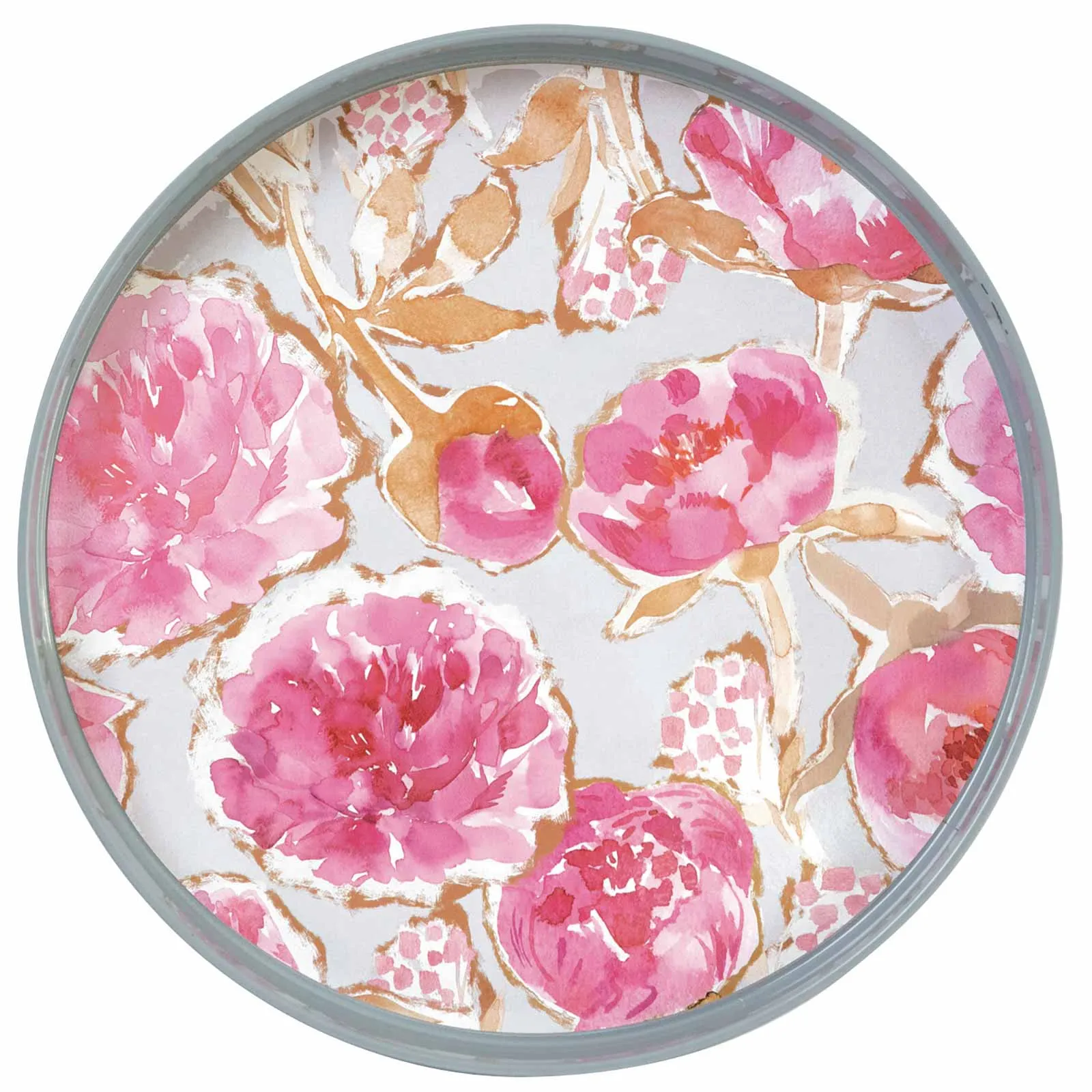 Round Pink Tray with Peonies - 15 Inch