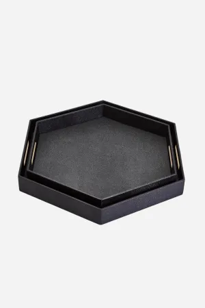 Set of 2 Black Hexagon Stingray Tray with Golden Handle