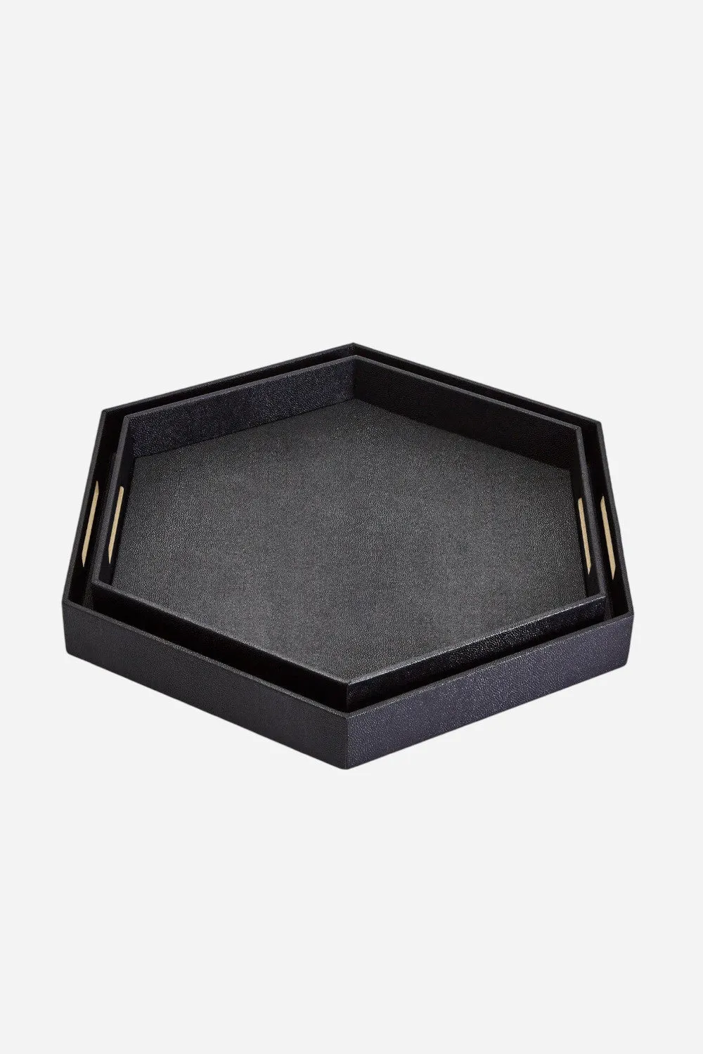 Set of 2 Black Hexagon Stingray Tray with Golden Handle