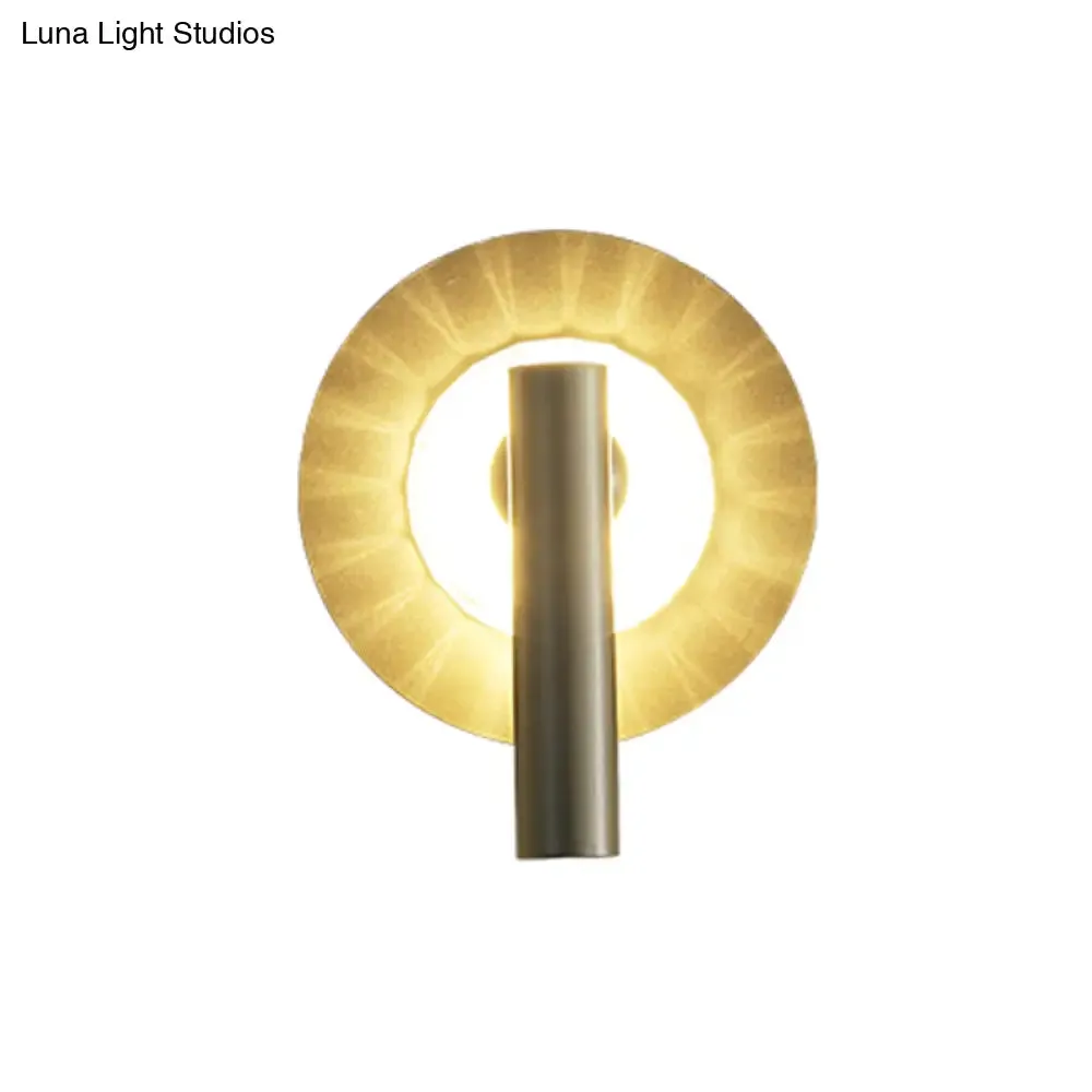 Sleek Gold Cylinder Wall Mount Light: 1-Head LED Sconce Fixture for Foyer