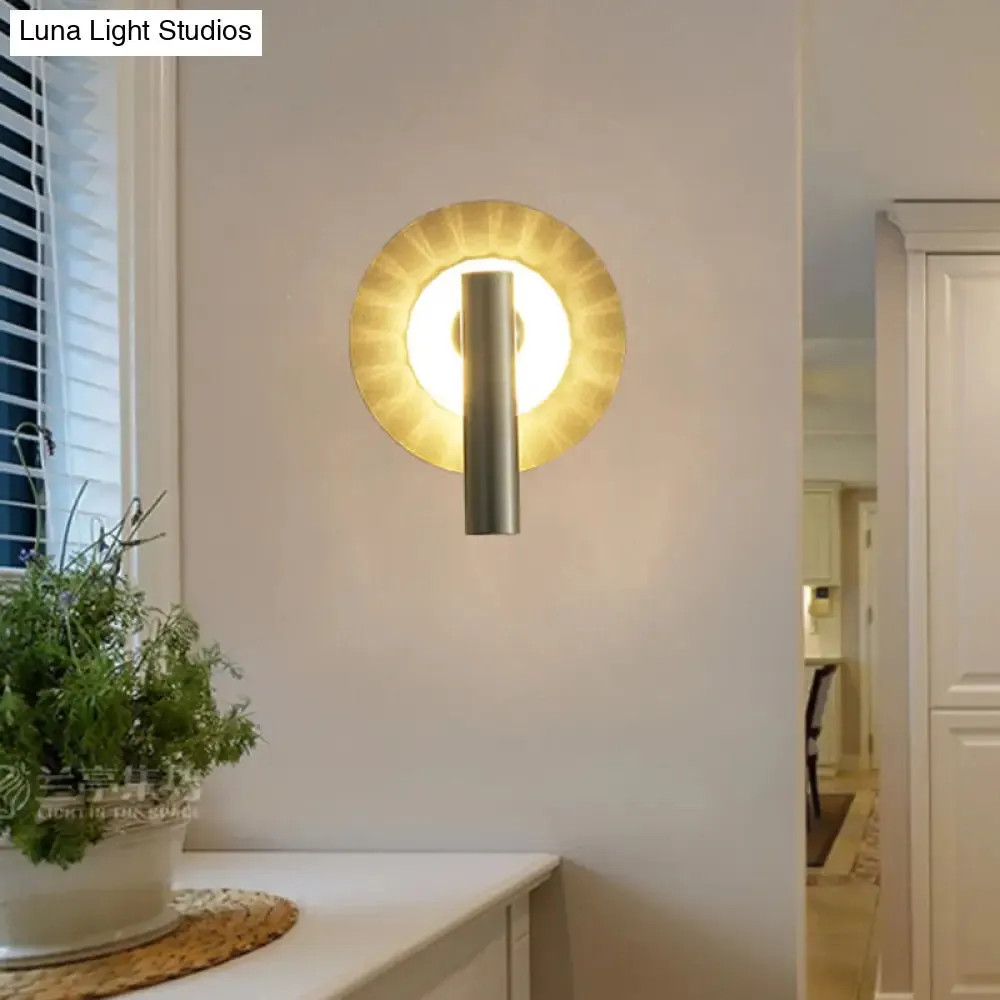 Sleek Gold Cylinder Wall Mount Light: 1-Head LED Sconce Fixture for Foyer