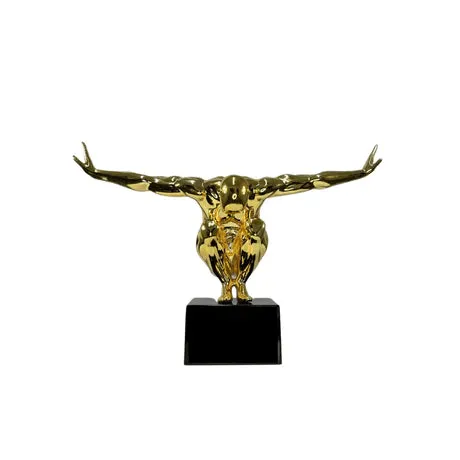 Small Saluting Man Resin Sculpture 17" Wide X 10.5" Tall // Gold Plated - Home Decor