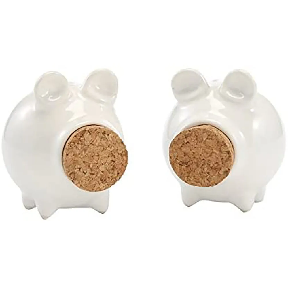 Stoneware & Cork Miniature Piggy Salt & Pepper Shakers, White, Set of 2