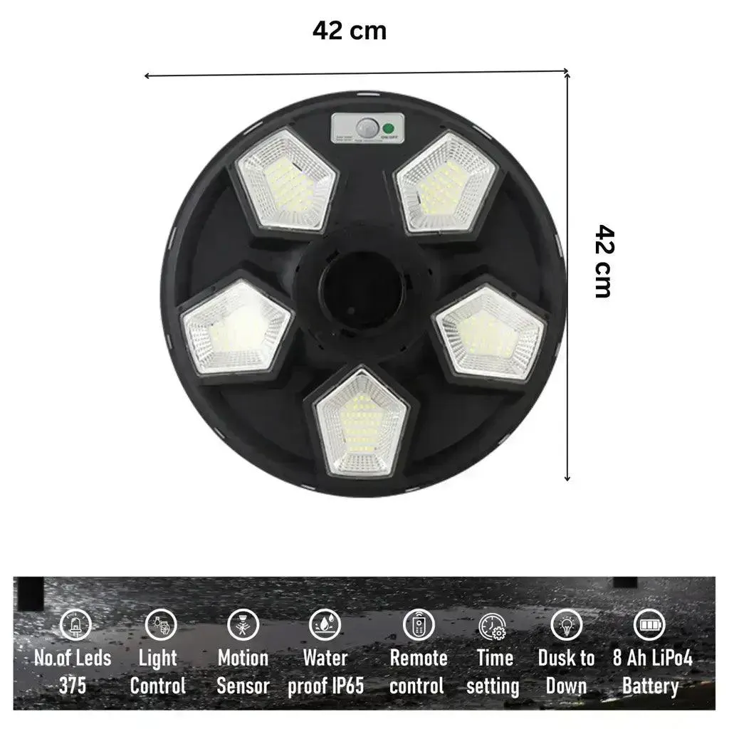 Street Lighting Solar UFO LED Lights System For Outdoor Garden With Motion Sensor & Remote Control (120W, Cool White)