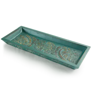 Teal Carved Wooden Mini Tray - SALE HOMEWARES