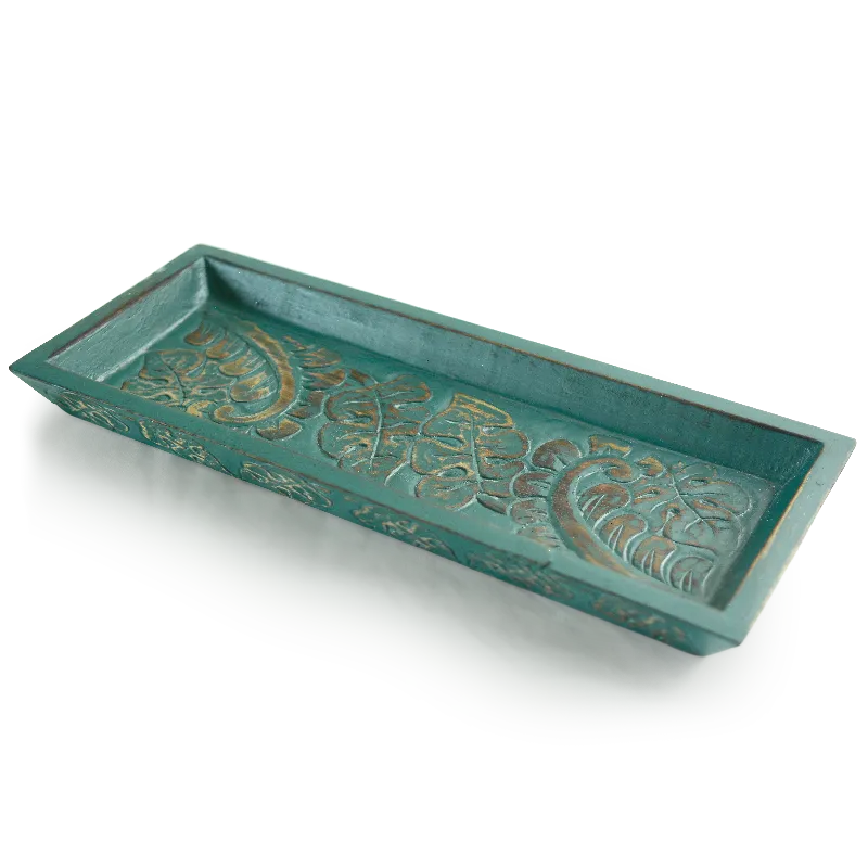 Teal Carved Wooden Mini Tray - SALE HOMEWARES