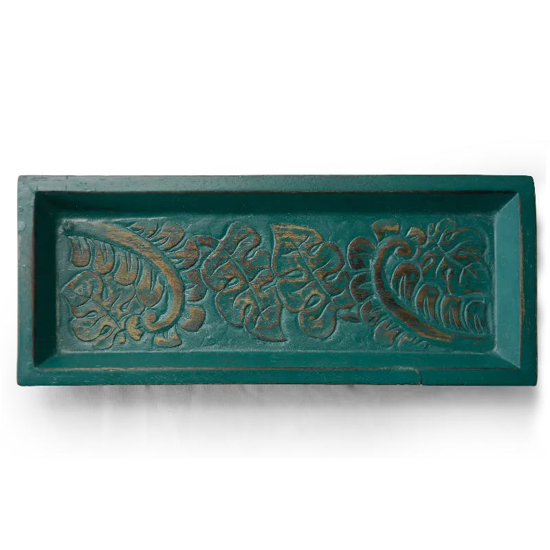 Teal Carved Wooden Mini Tray - SALE HOMEWARES