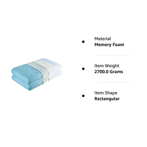 The White Willow Pillow Set of 2 Cooling Gel Orthopedic Memory Foam Queen Size Neck & Back Support Bed Pillow for Sleeping (24" L x 16" W x 4" H Inches)- Blue