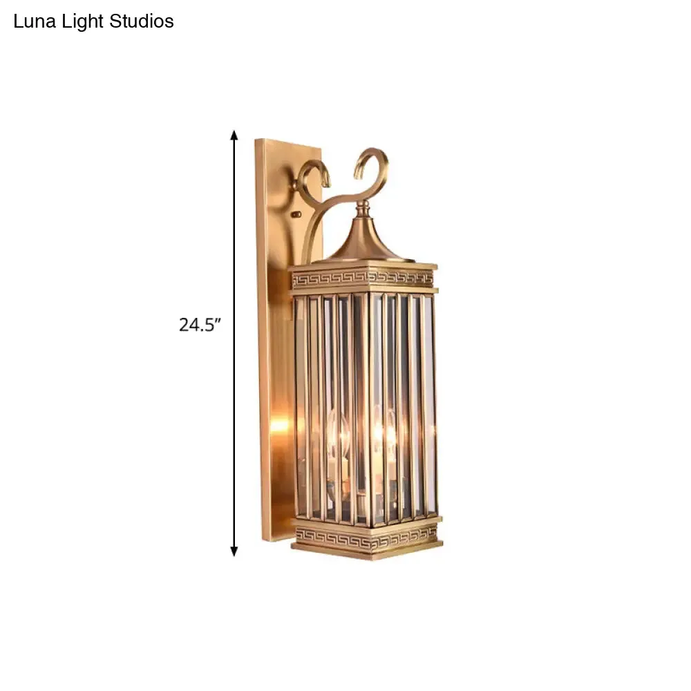 Traditional Brass Metal Wall Sconce Light Fixture for Foyer - 1/3 Head Rectangle Design, 18"/24.5"H