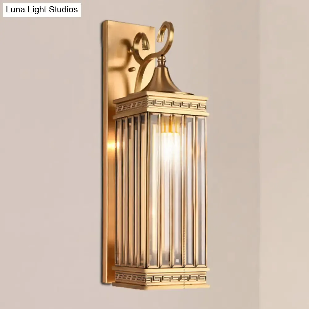 Traditional Brass Metal Wall Sconce Light Fixture for Foyer - 1/3 Head Rectangle Design, 18"/24.5"H