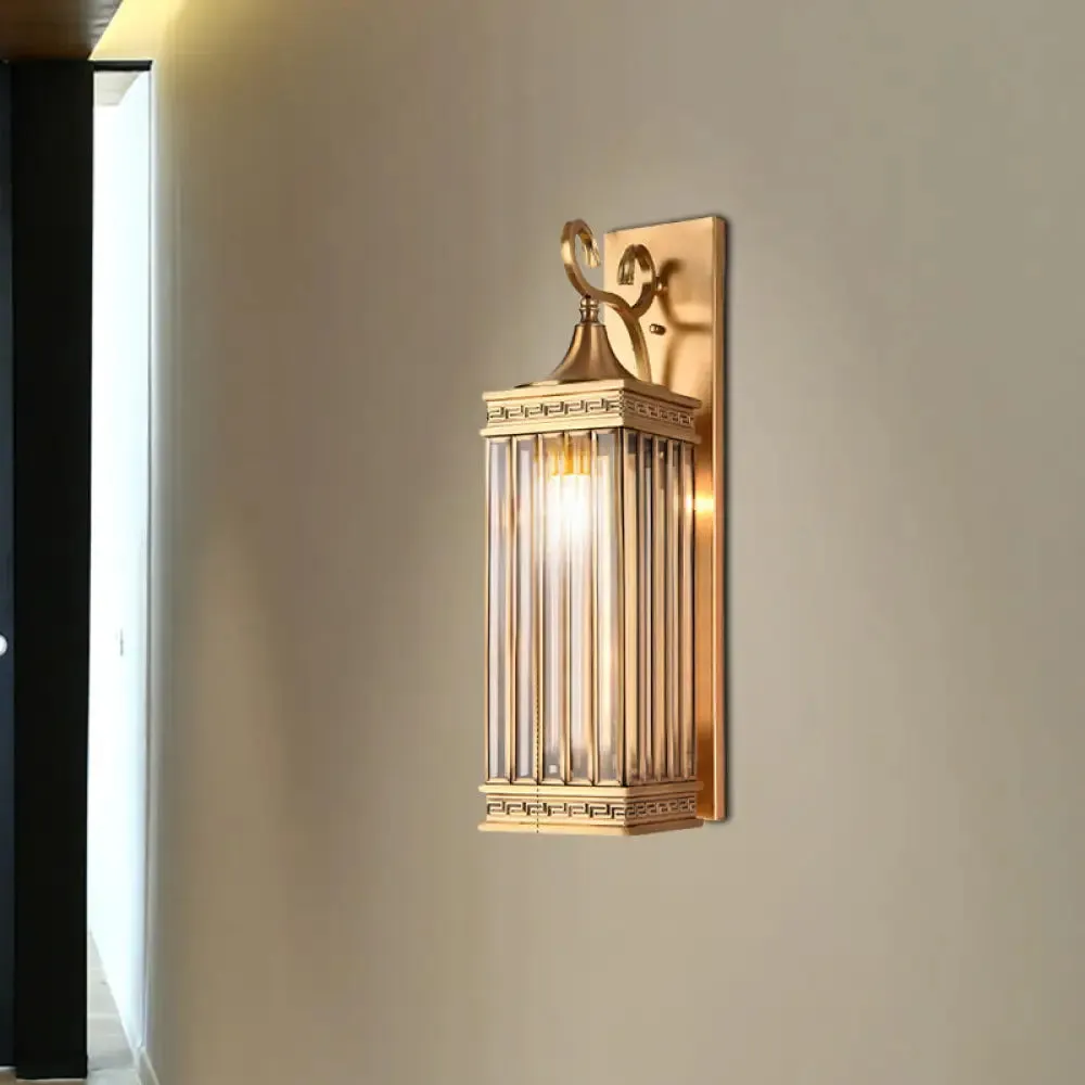 Traditional Brass Metal Wall Sconce Light Fixture for Foyer - 1/3 Head Rectangle Design, 18"/24.5"H