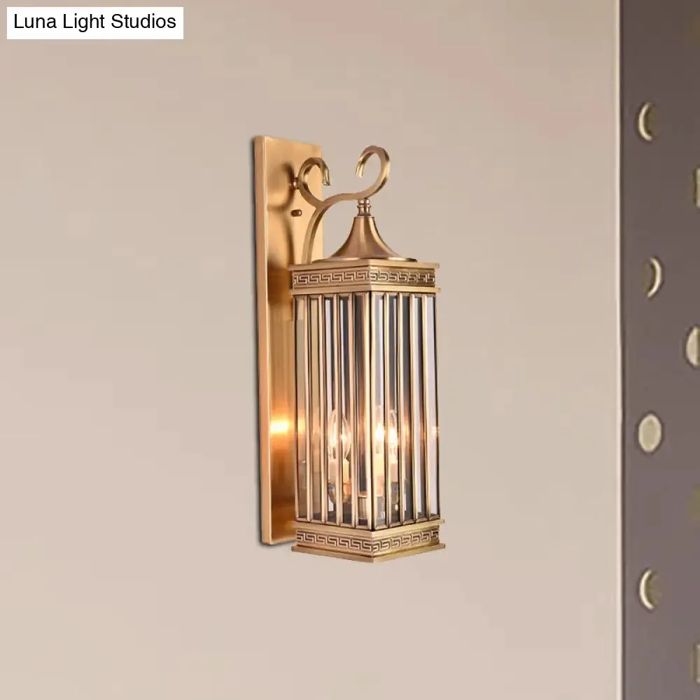 Traditional Brass Metal Wall Sconce Light Fixture for Foyer - 1/3 Head Rectangle Design, 18"/24.5"H