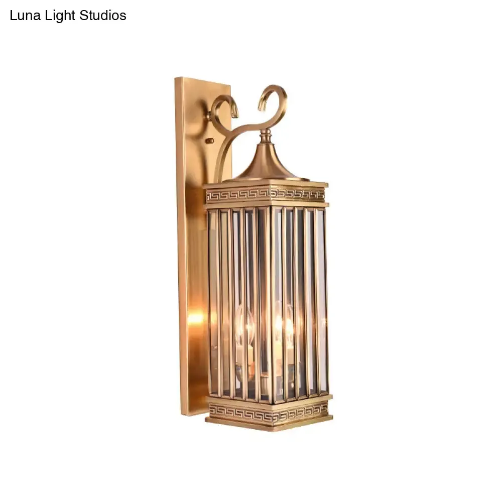 Traditional Brass Metal Wall Sconce Light Fixture for Foyer - 1/3 Head Rectangle Design, 18"/24.5"H