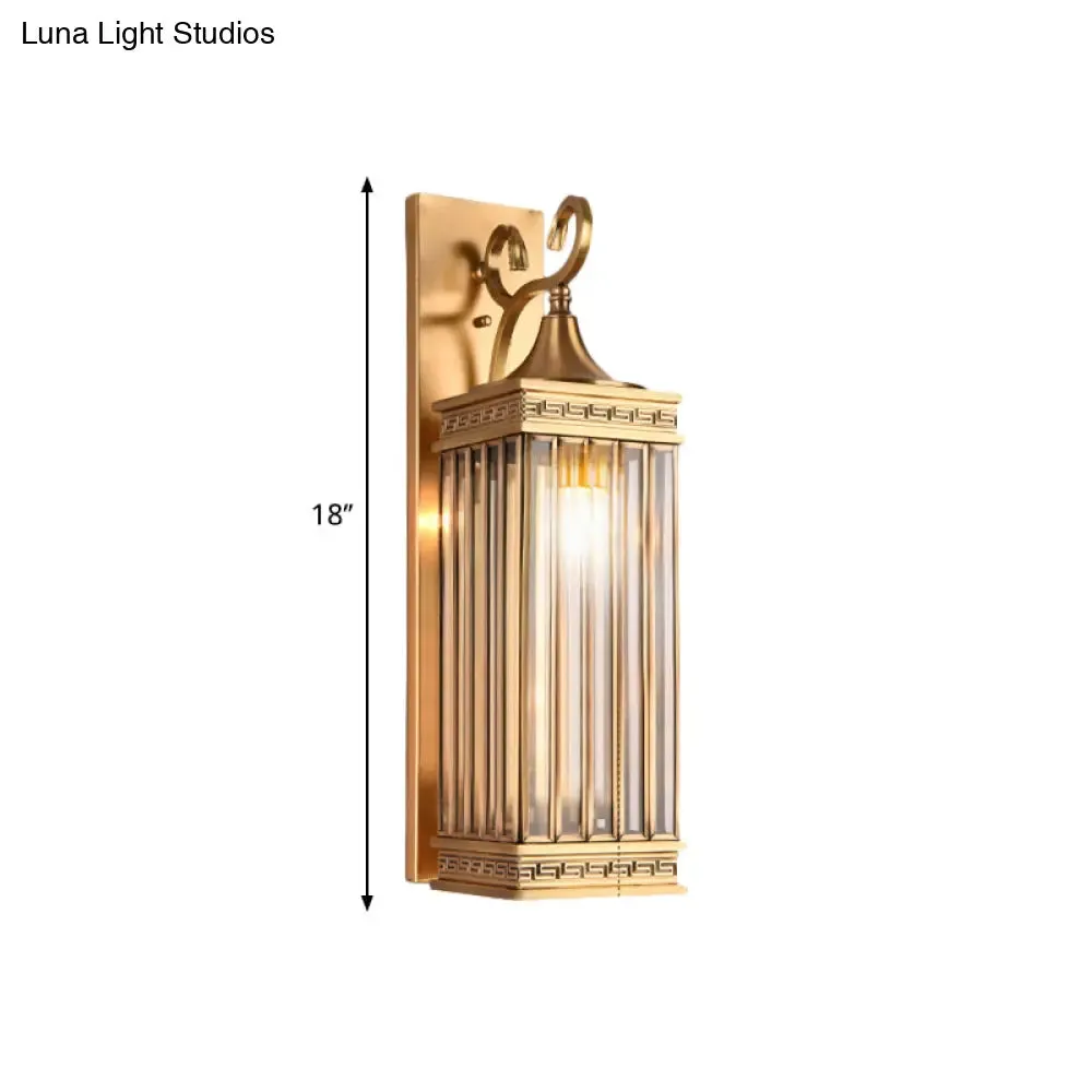 Traditional Brass Metal Wall Sconce Light Fixture for Foyer - 1/3 Head Rectangle Design, 18"/24.5"H