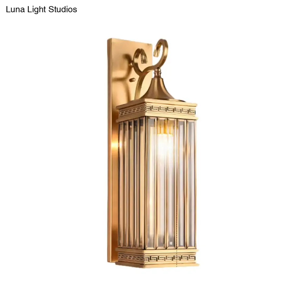 Traditional Brass Metal Wall Sconce Light Fixture for Foyer - 1/3 Head Rectangle Design, 18"/24.5"H