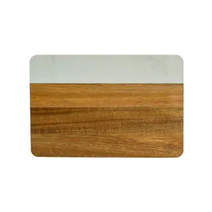 White Marble and Acacia Wood Rectangle Board