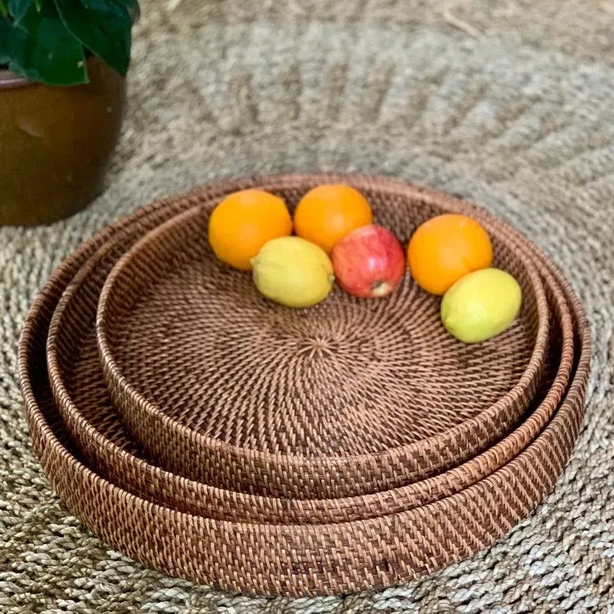 Wicker Round Tray Brown