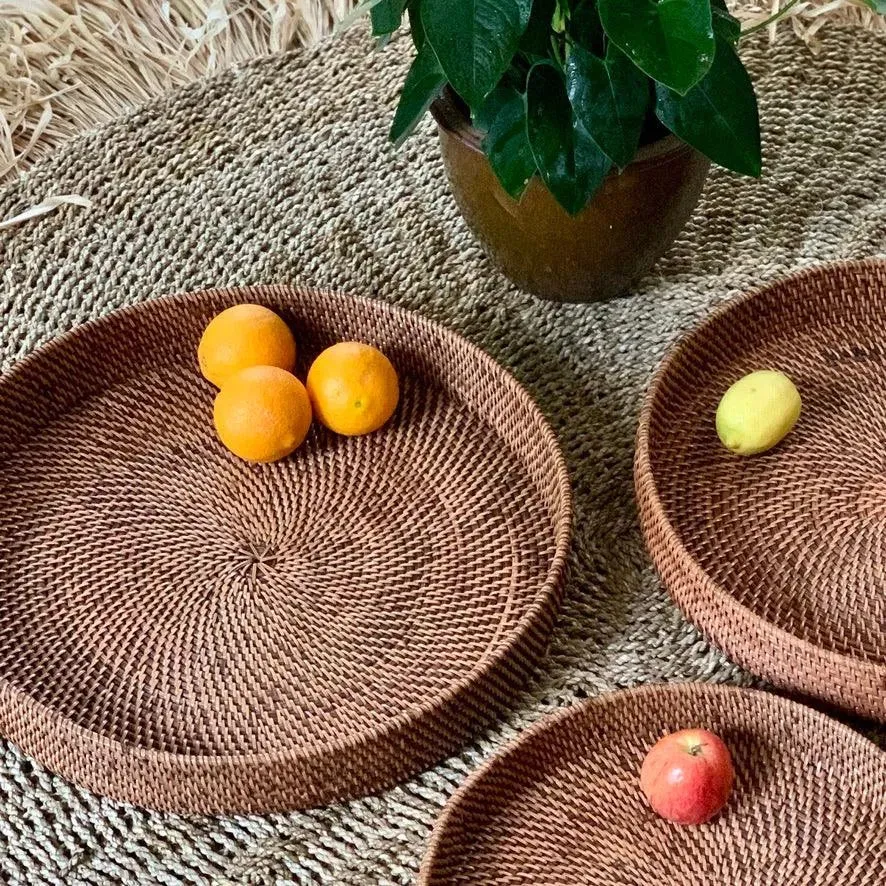 Wicker Round Tray Brown