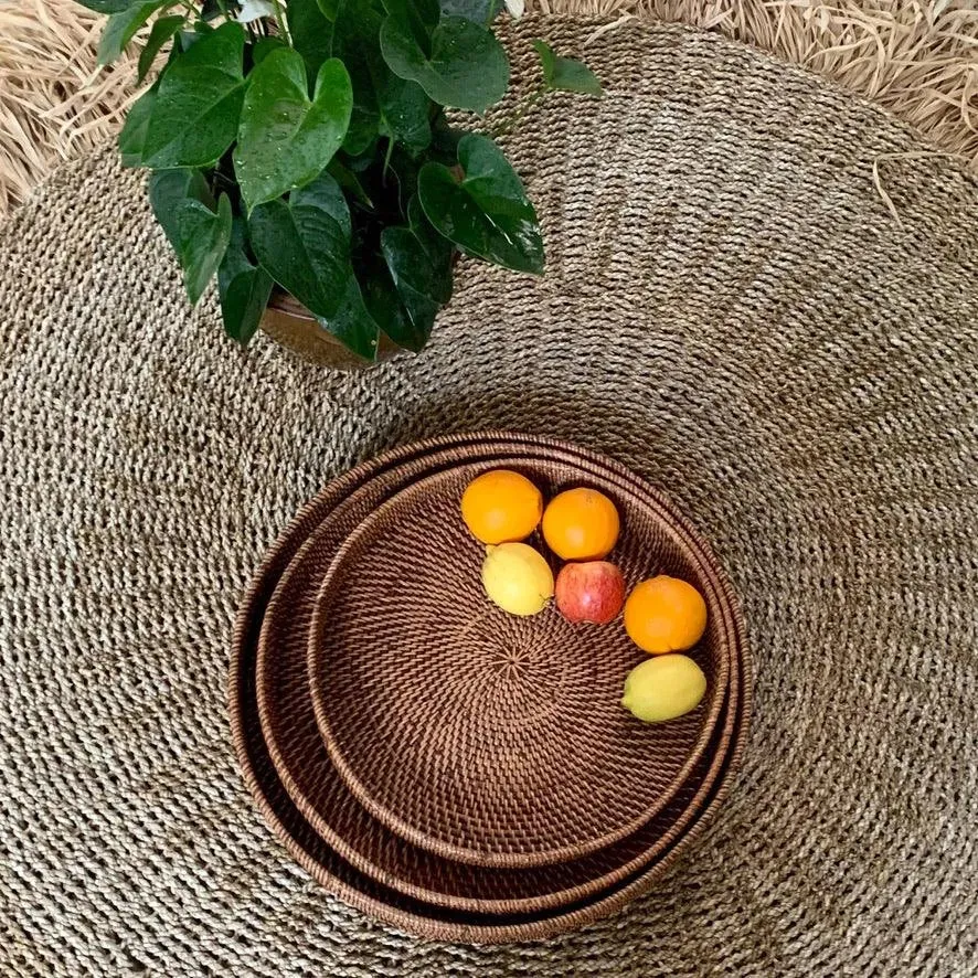 Wicker Round Tray Brown