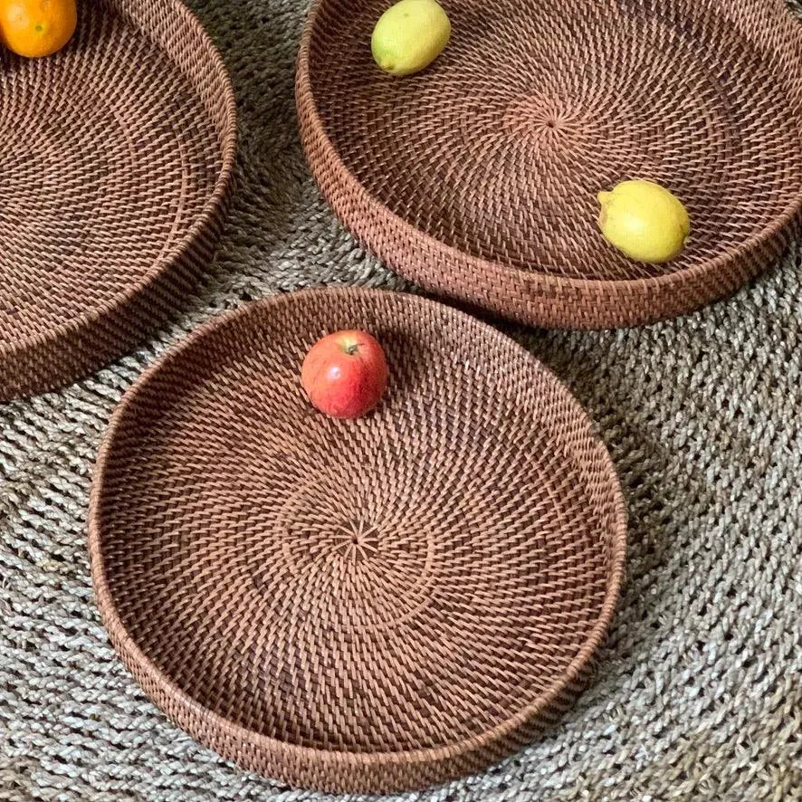 Wicker Round Tray Brown