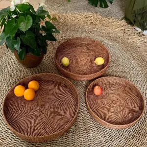 Wicker Round Tray Brown