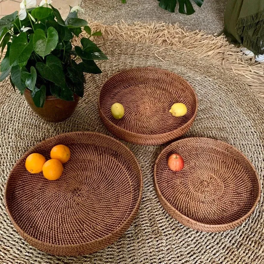 Wicker Round Tray Brown