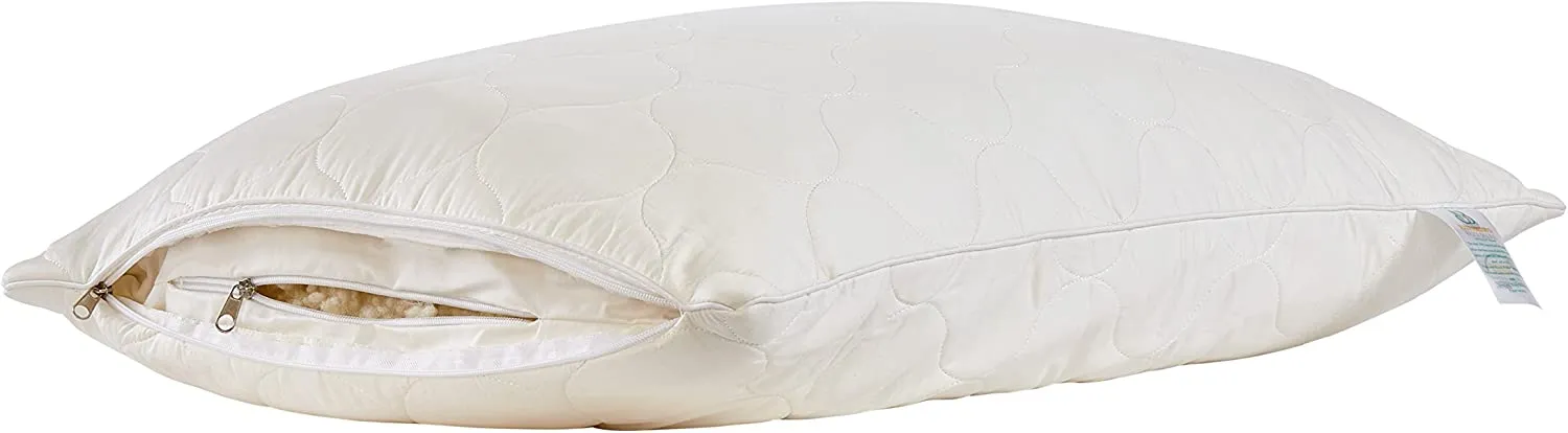 Wool Pillow, Ideal for Sleeping and Avoiding Neck Pain, Hypoallergenic, Natural Adjustable Washable