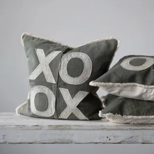 XO Fringed Canvas Pillow